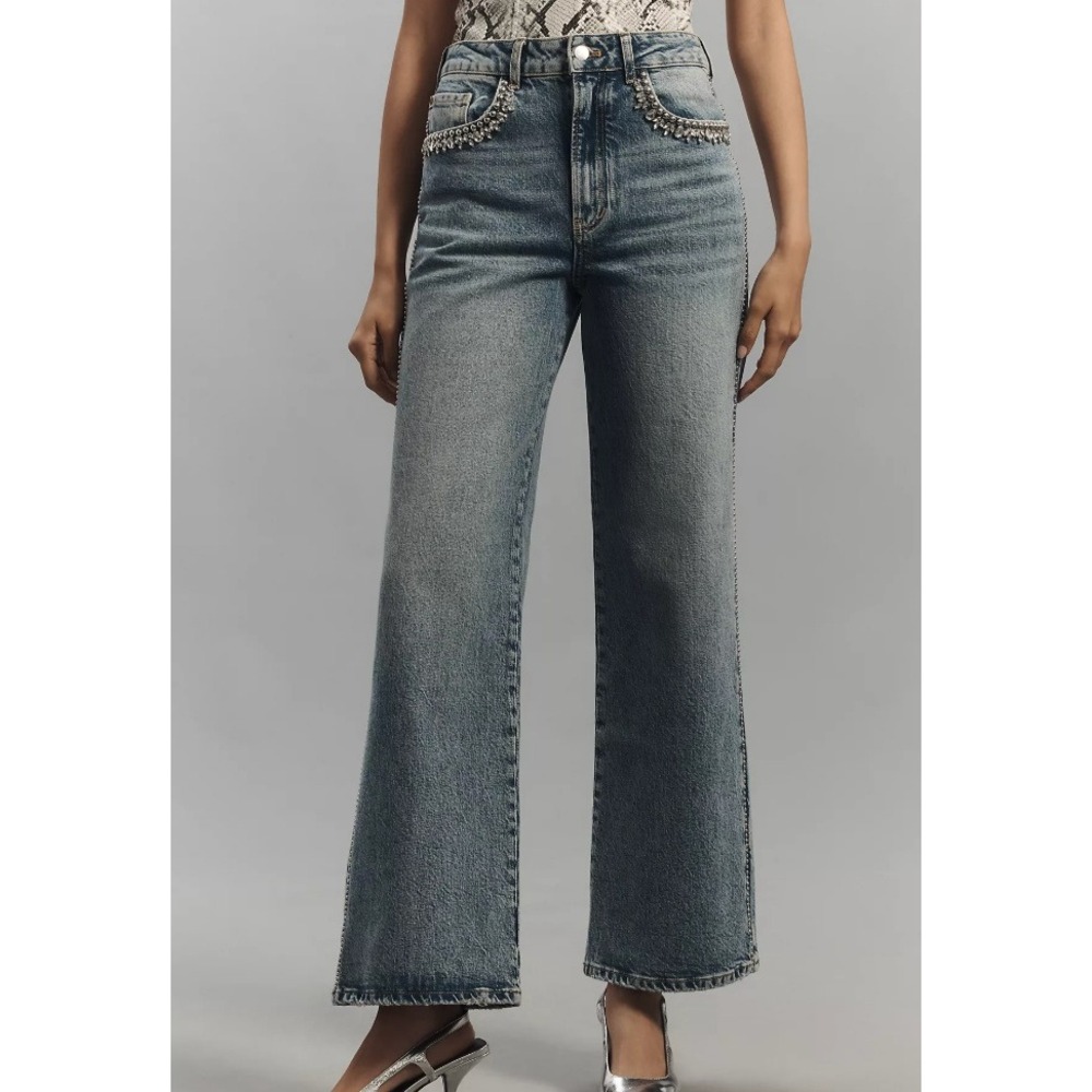 Anthropologie Pilcro The Austyn High-Rise Wide-Leg Jeans: Embellished Sz 27 NWT
